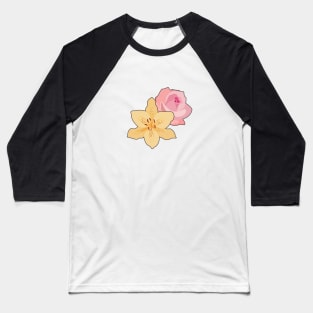 Pink Rose & Day Lily Baseball T-Shirt